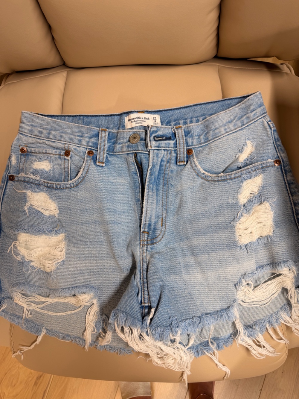 Abercrombie & Fitch Distressed Denim Shorts Women Size 27 High Rise Cutoff